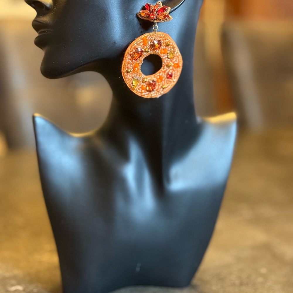 Orange Beaded Statement Earrings